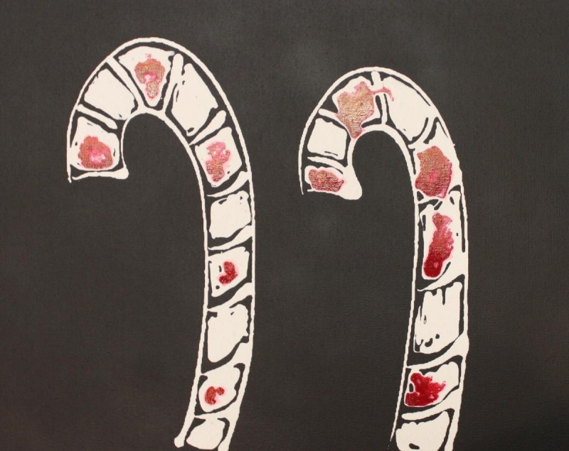 Candy Canes, ink and spray paint on canvas by Greg Yenoli