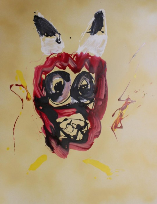 Crazed Satan, ink and spray paint on card stock by Greg Yenoli