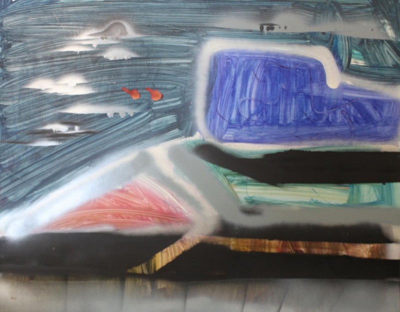 Rooftop, ink and spray paint on card stock by Greg Yenoli