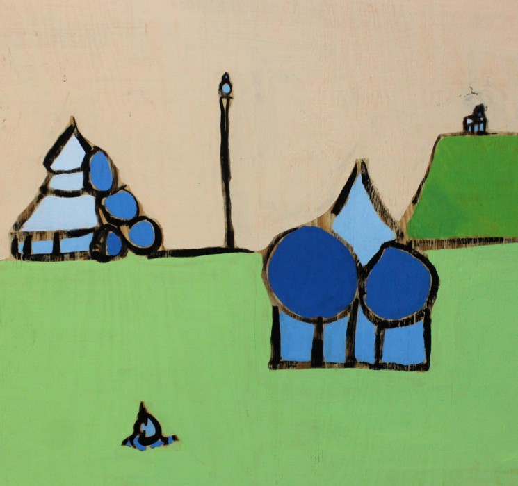 Landscape in Blue and Green, acrylic on wood by Greg Yenoli