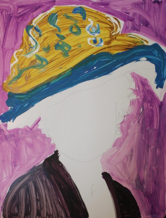 Woman in a Floral Hat, ink and graphite on card stock by Greg Yenoli
